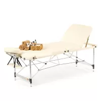 Стол массажный MET Comfort A3, артикул 18465, 3-х секционный складной алюминиевый, кремовый Стол массажный MET Comfort A3, артикул 18465, 3-х секционный складной алюминиевый, кремовый