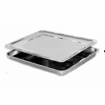 Лоток металлический прямоугольный с крышкой ЛМПрК-"Медикон" 200х150х25мм (AISI 304 (08Х18Н9)) - 0,5л Лоток металлический прямоугольный с крышкой ЛМПрК-"Медикон" 200х150х25мм (AISI 304 (08Х18Н9)) - 0,5л