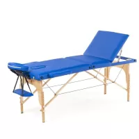 Стол массажный MET Comfort W3, артикул 18450, 3-х секционный складной на буковом каркасе с регулировкой высоты, синий Стол массажный MET Comfort W3, артикул 18450, 3-х секционный складной на буковом каркасе с регулировкой высоты, синий