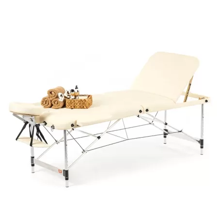 Стол массажный MET Comfort A3, артикул 18465, 3-х секционный складной алюминиевый, кремовый Стол массажный MET Comfort A3, артикул 18465, 3-х секционный складной алюминиевый, кремовый
