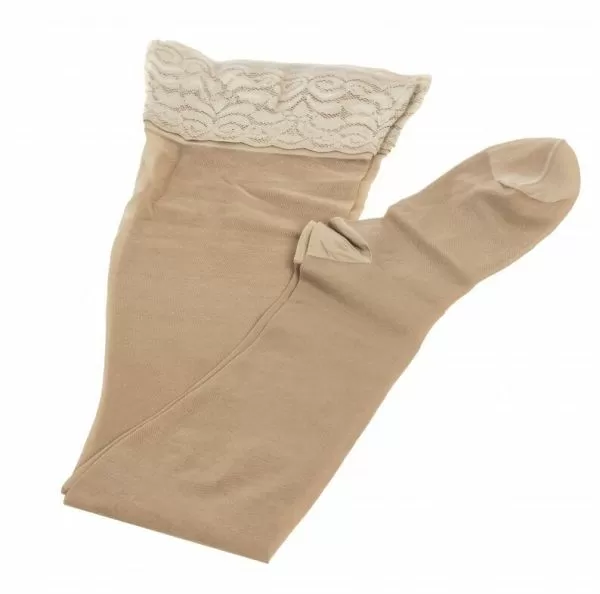 Чулки компрессионные Ergoforma 211 женские 1 класс компрессии с закрытым носком и кружевной резинкой полупрозрачные телесные