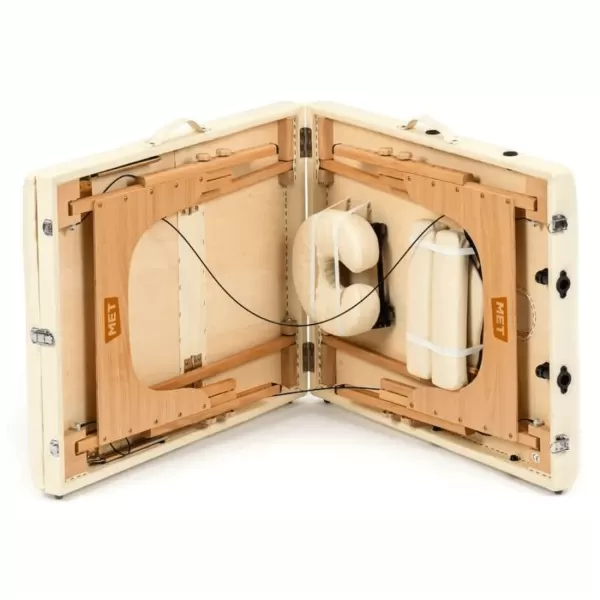 Стол массажный MET Comfort W3, артикул 18451, 3-х секционный складной на буковом каркасе с регулировкой высоты, кремовый Стол массажный MET Comfort W3, артикул 18451, 3-х секционный складной на буковом каркасе с регулировкой высоты, кремовый