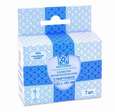 Салфетка спиртовая №7 135*185мм "Асептика" Салфетка спиртовая №7 135*185мм "Асептика"