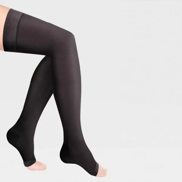 Чулки компрессионные IDEALISTA ID-310W унисекс 1 класс компрессии с открытым носком и гладкой резинкой на широкое бедро цвет черный  