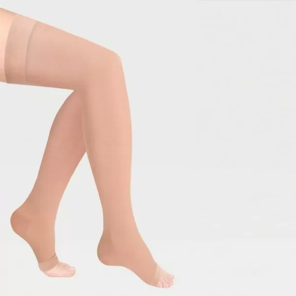 Чулки компрессионные IDEALISTA ID-310W унисекс 2 класс компрессии с открытым носком и гладкой резинкой на широкое бедро цвет карамель 