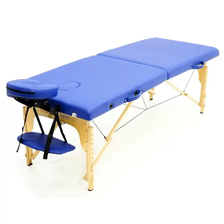 Стол массажный MET Comfort W2, артикул 18862, 2-х секционный складной на буковом каркасе с регулировкой высоты, синий Стол массажный MET Comfort W2, артикул 18862, 2-х секционный складной на буковом каркасе с регулировкой высоты, синий