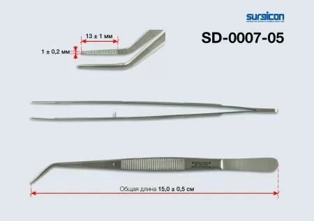Пинцет зубной изогнутый Surgicon (СТ-10-125) SD-0007-05 15см