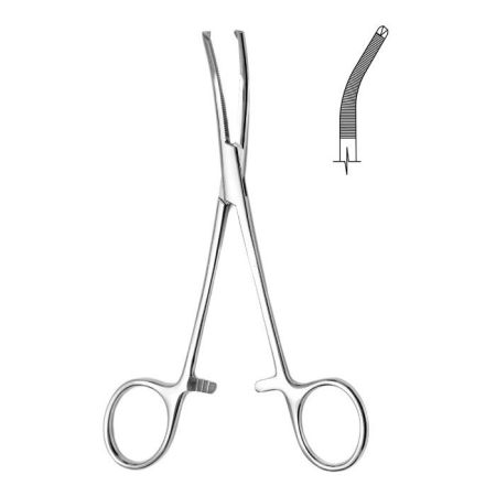 Зажим кровоостанавливающий 1х2 зубый зубчатый изогнутый Hilbro (№2 160 мм 14.0225.16)