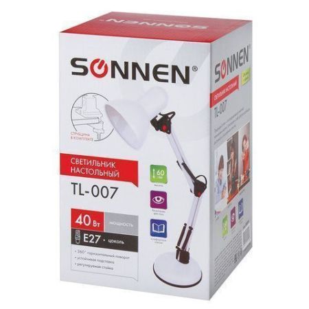 Настольная лампа-светильник SONNEN TL-007, подставка+струбцина, высота 60 см