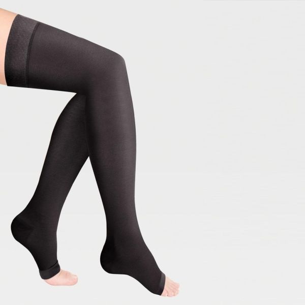 Чулки компрессионные IDEALISTA ID-310 унисекс 2 класс компрессии с открытым носком и гладкой резинкой цвет черный 