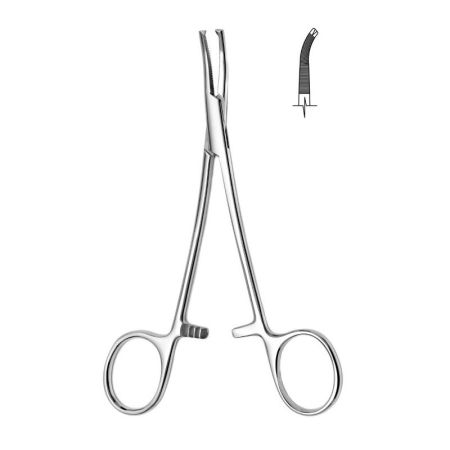 Зажим кровоостанавливающий 1х2 зубый зубчатый изогнутый Hilbro (№1 150 мм 14.0225.15)